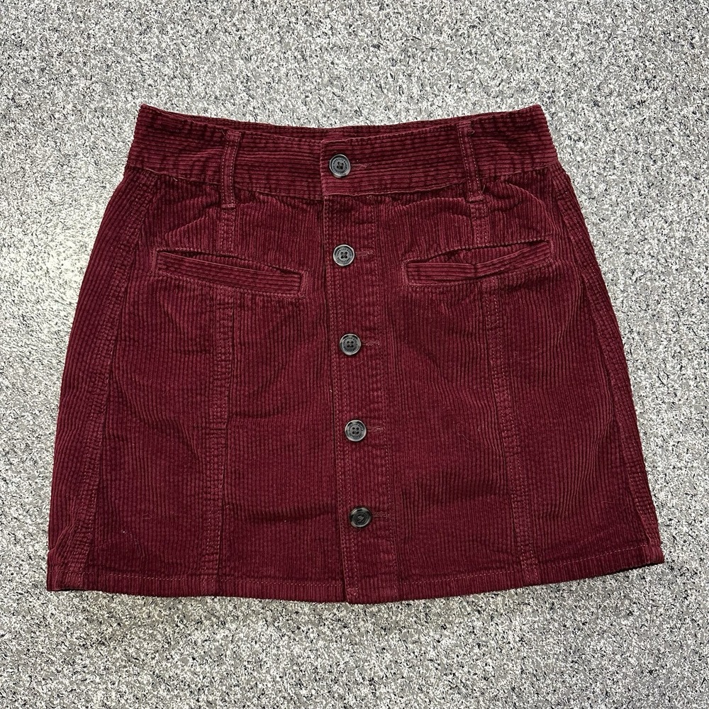American Eagle Skirt Womens Size 0 25 High Rise A Line Corduroy Mini Burgundy